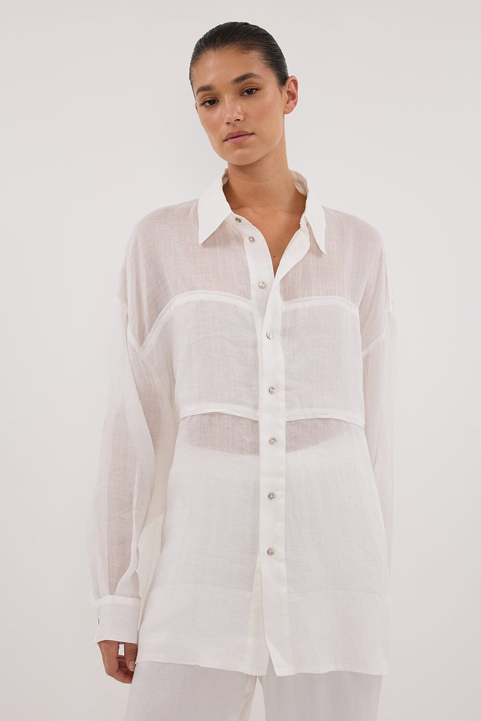 KAI WHITE RAMIE SLEEVED SHIRT Clothing DISSH Boutiques 