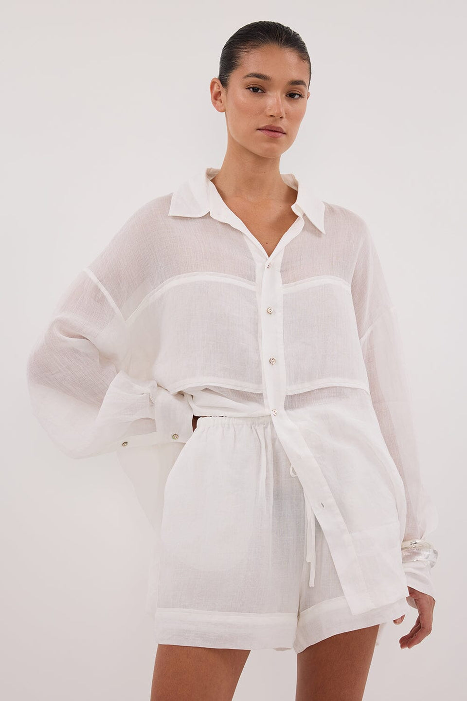KAI WHITE OVERSIZED RAMIE LONG SLEEVE SHIRT Clothing DISSH Boutiques 