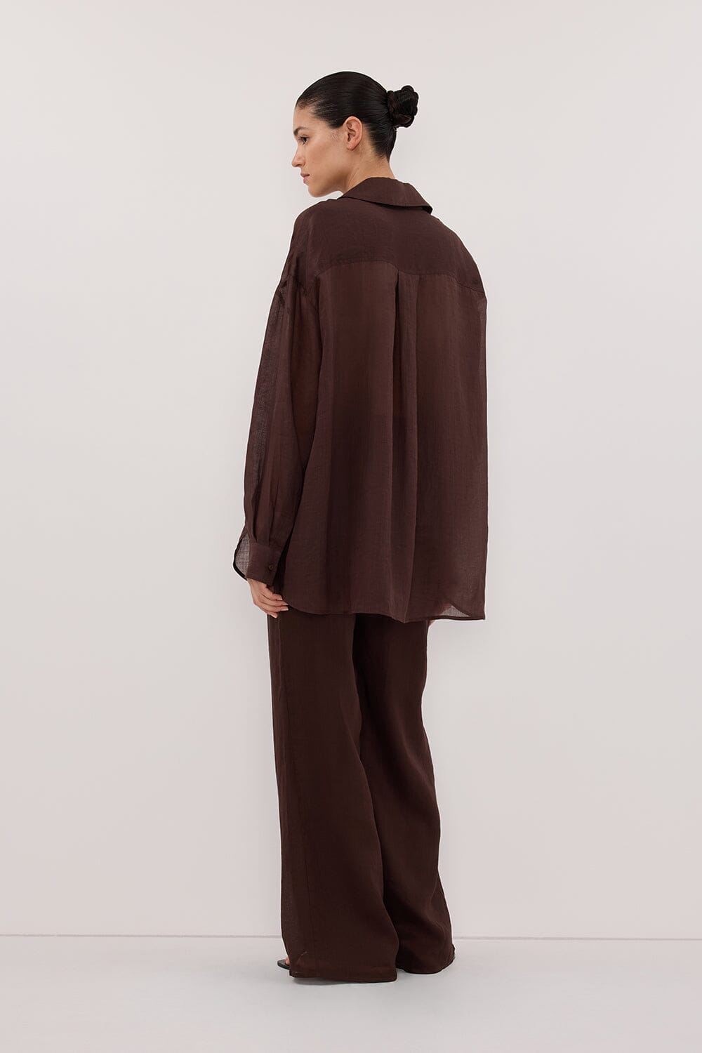 GINNY BURNT CHOC LONG SLEEVE RAMIE SHIRT