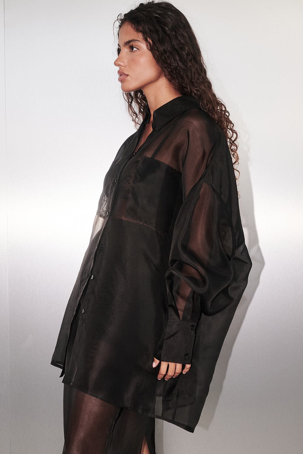 digne ディニュ　sheer shirt black Jolene Semi Sheer Shirt - Black – The Frankie Shop Europe