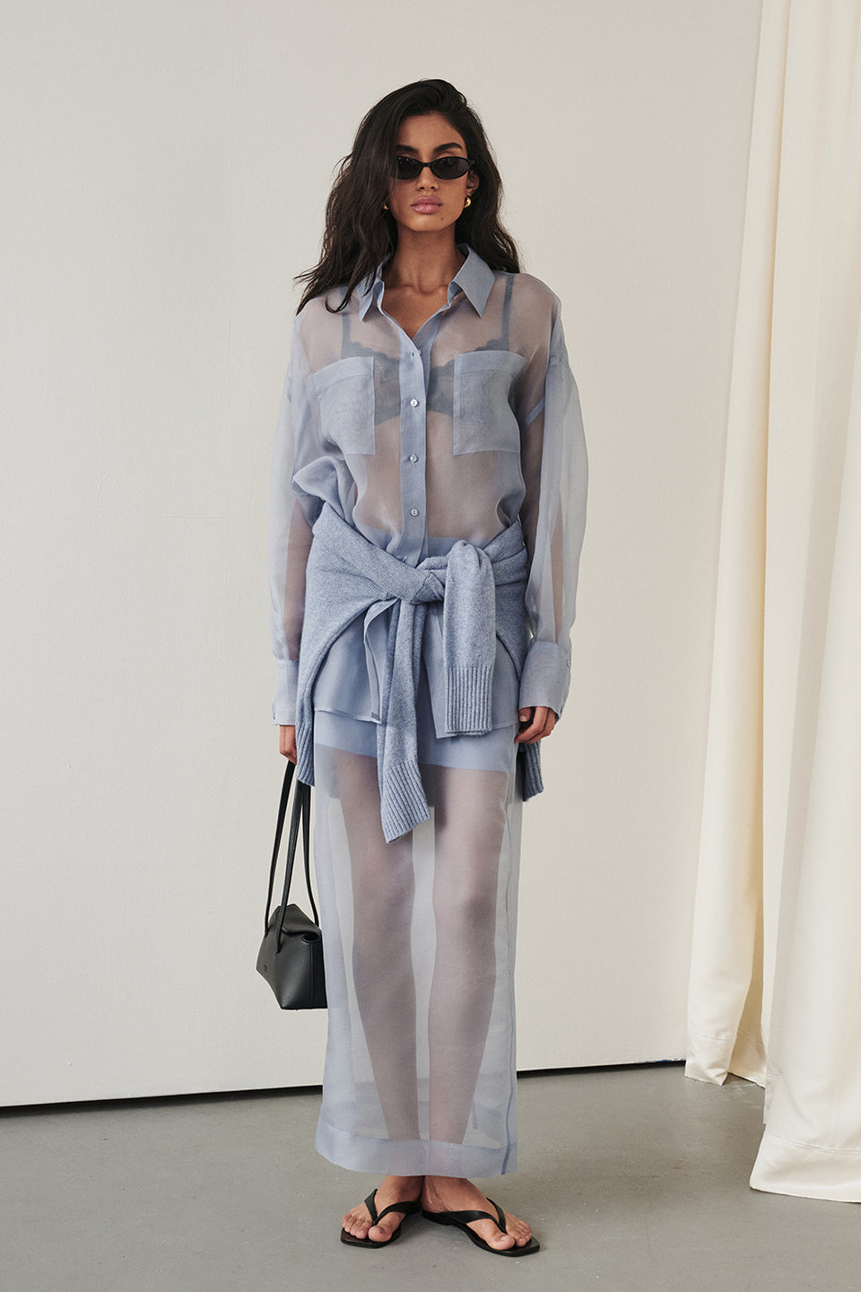 SIAN DUSTY BLUE SILK ORGANZA SHIRT