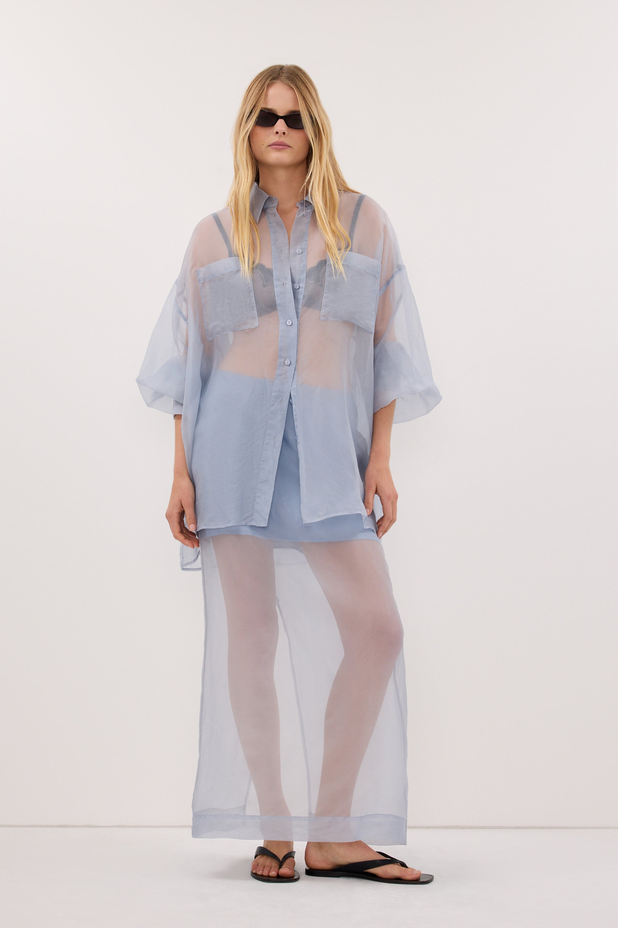 SIAN DUSTY BLUE SILK ORGANZA SHIRT