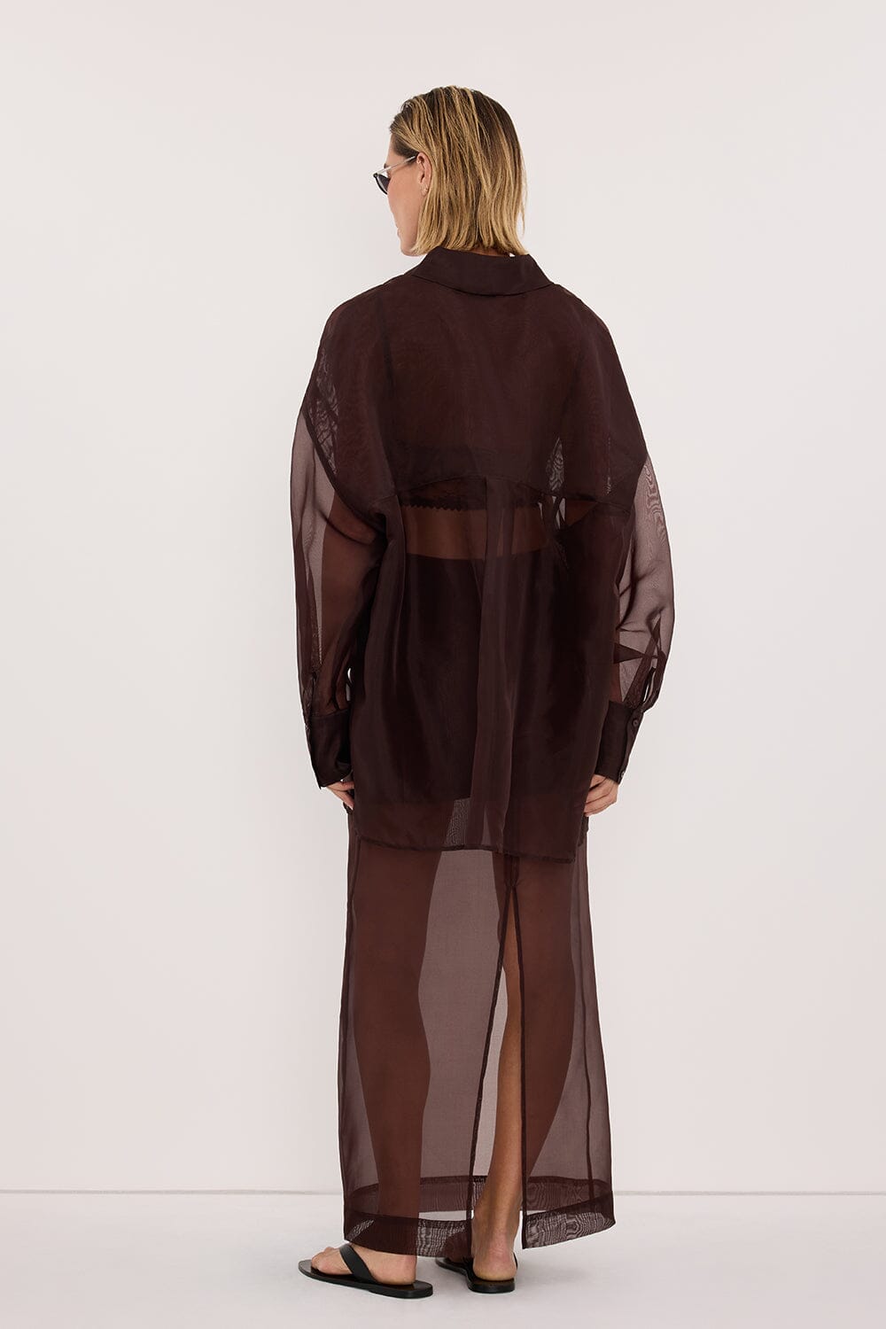 SIAN DARK CHOC SILK ORGANZA SHIRT