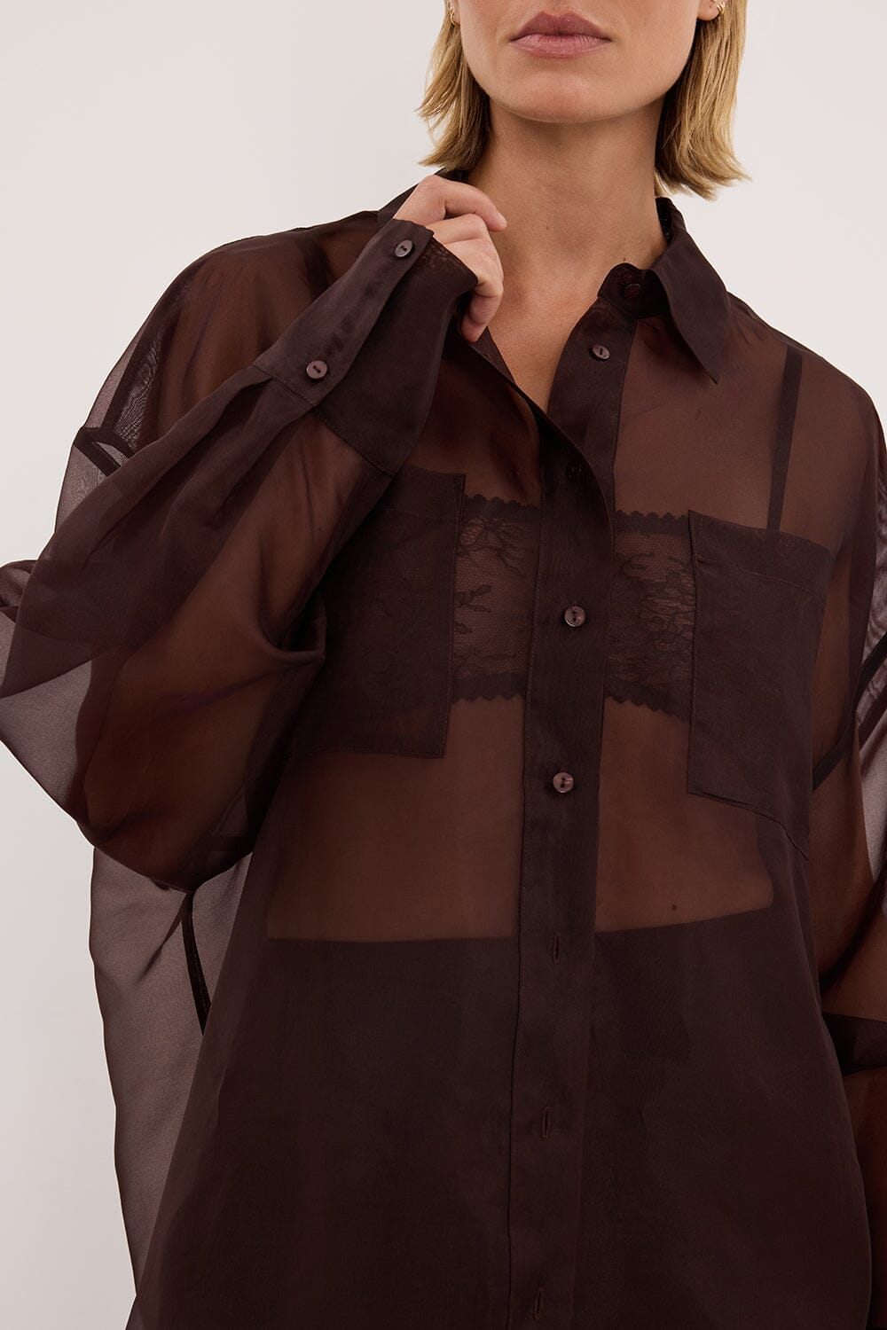 SIAN DARK CHOC SILK ORGANZA SHIRT
