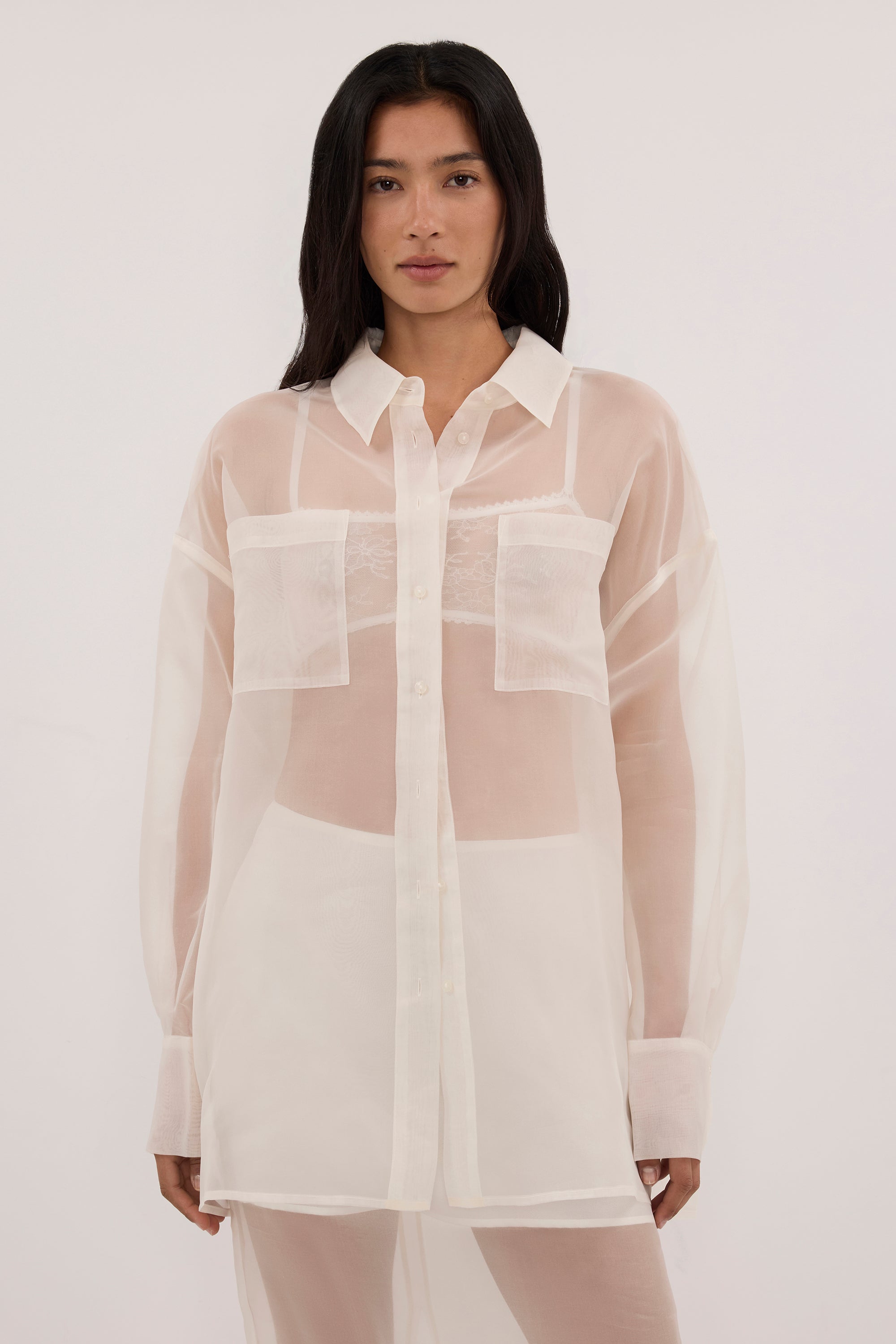 SIAN IVORY SILK ORGANZA SHIRT