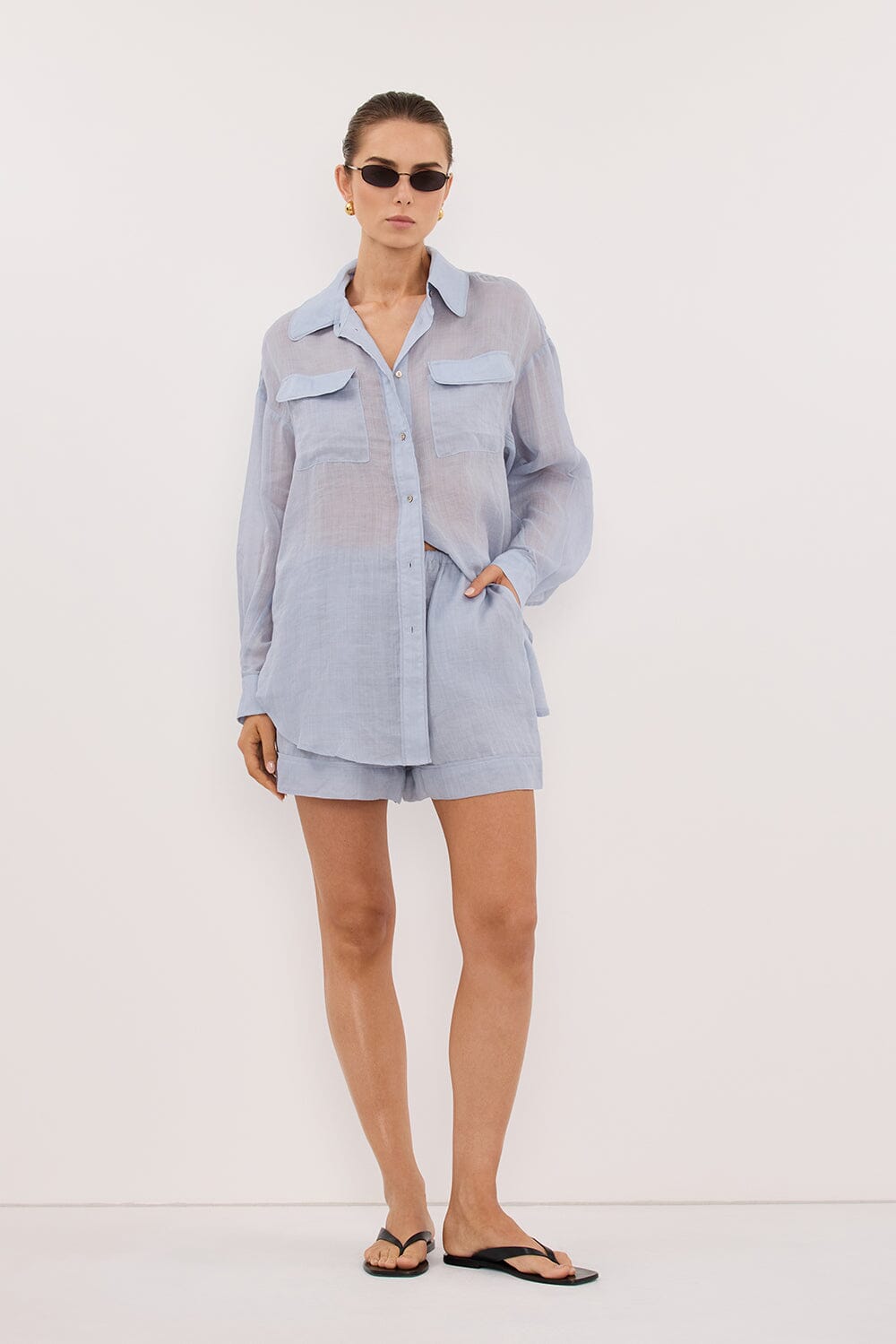 TENLEY DUSTY BLUE RAMIE SHIRT