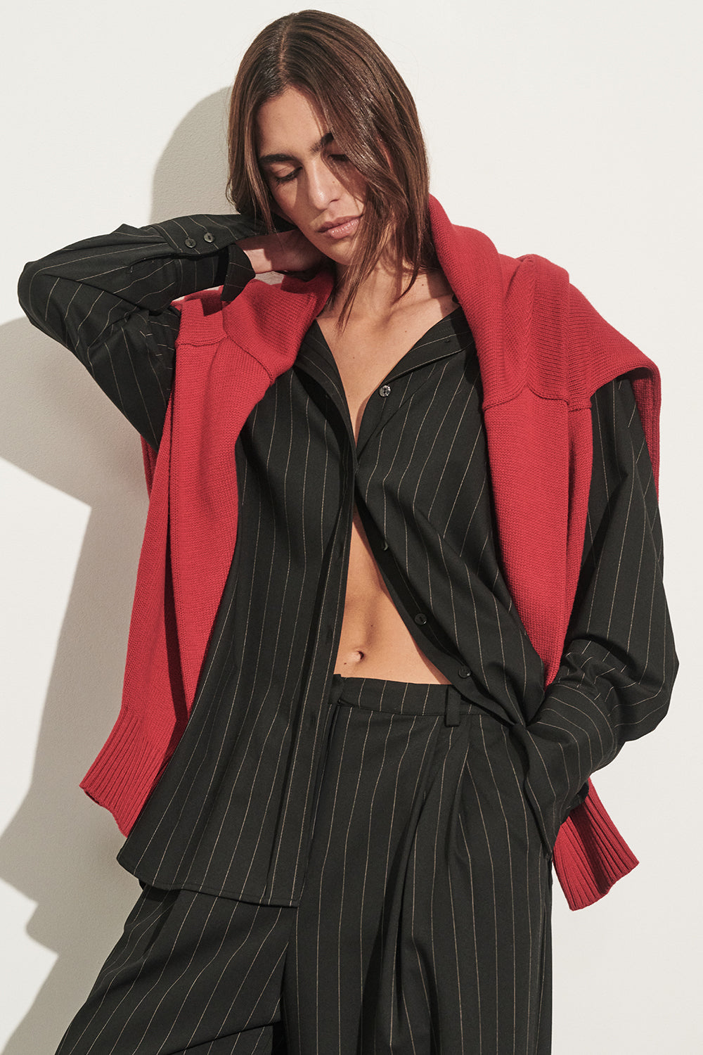 SIAN BLACK PINSTRIPE BUTTON SHIRT