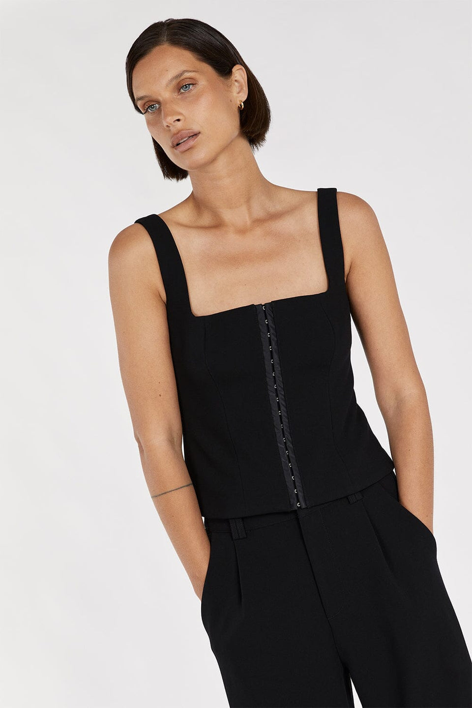 ROSA BLACK HOOK & EYE TOP Clothing DISSH Boutiques 