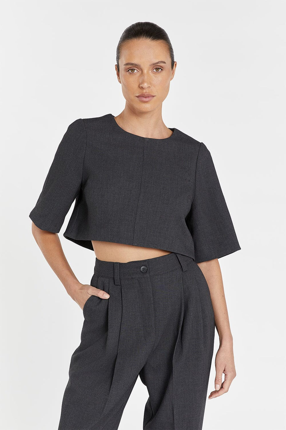CAREY CHARCOAL CROPPED TEE Clothing DISSH Boutiques 