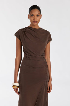 RIO BITTER CHOC DRAPED TUNIC TOP