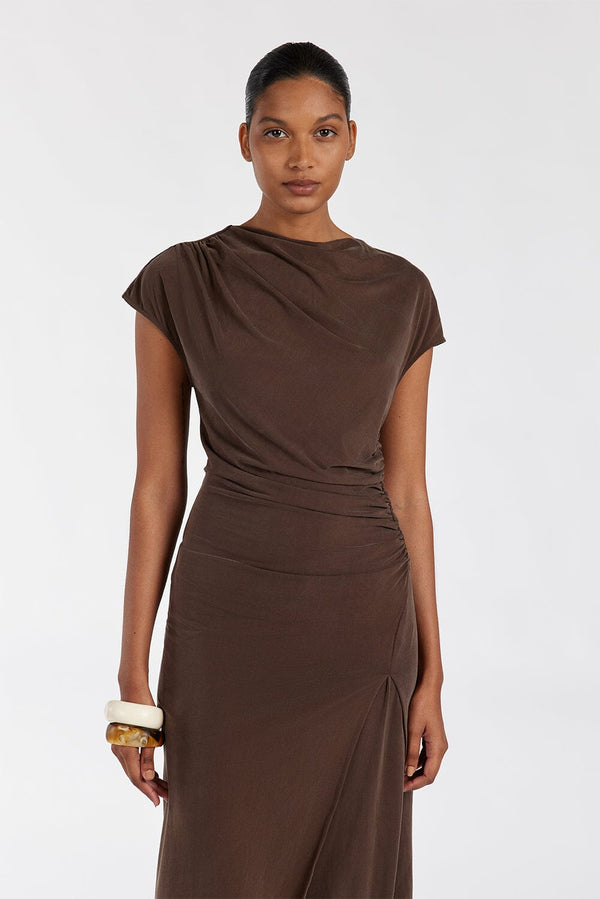 RIO BITTER CHOC DRAPED TUNIC TOP
