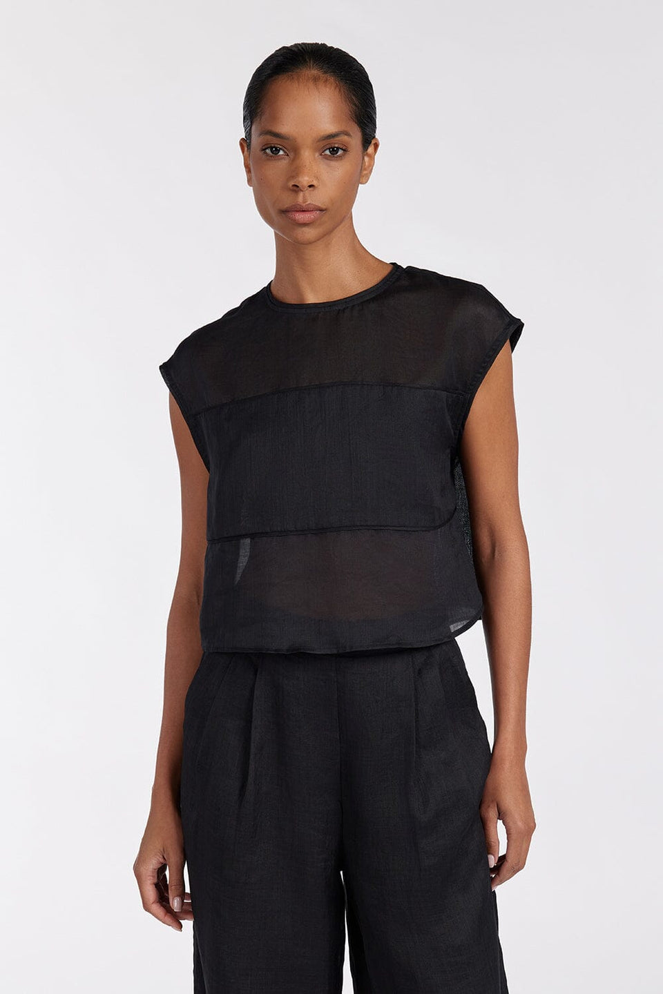 KAI BLACK RAMIE PANELLED TOP Clothing DISSH Boutiques 