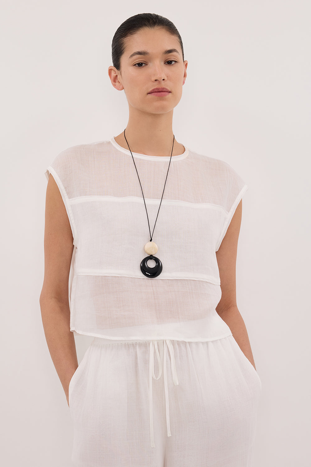 KAI WHITE RAMIE PANELLED TOP Clothing DISSH Boutiques 