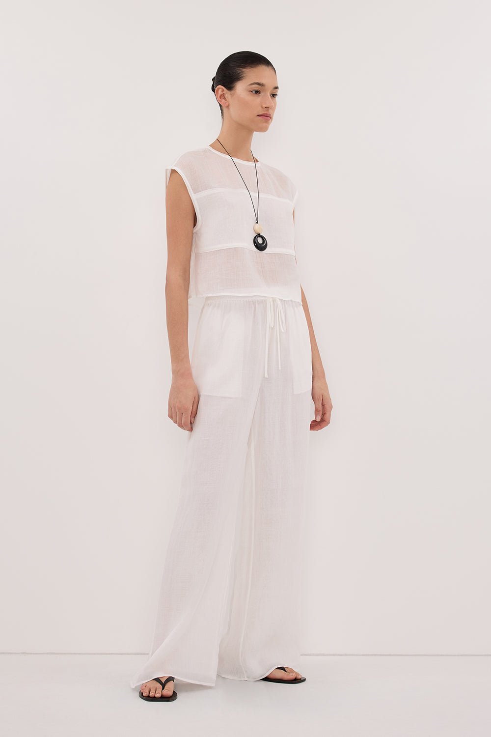 KAI WHITE RAMIE PANELLED TOP Clothing DISSH Boutiques 