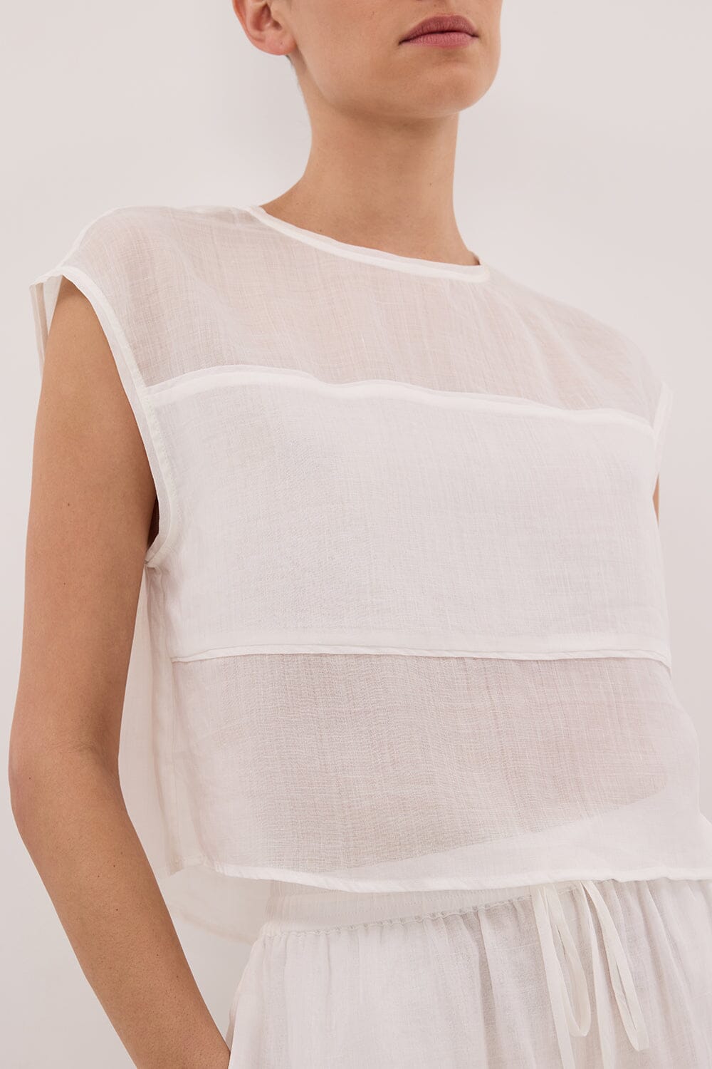 KAI WHITE RAMIE PANELLED TOP Clothing DISSH Boutiques 
