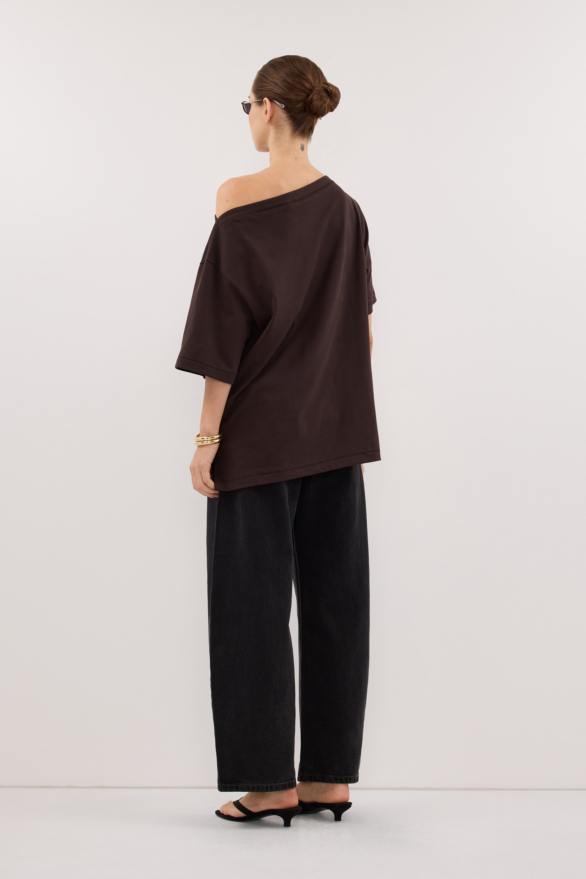 ESME BITTER CHOC ASYM BOAT NECK TEE