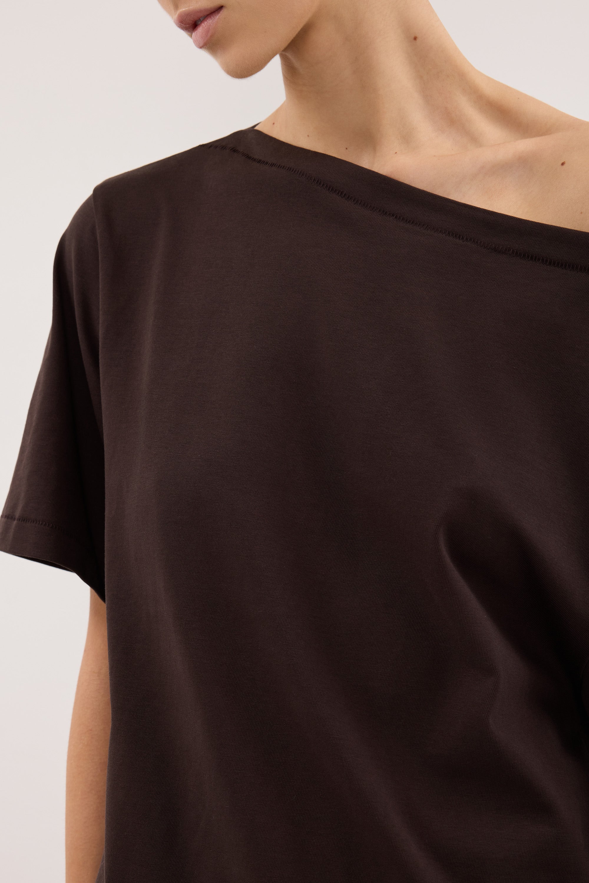 ESME BITTER CHOC ASYM BOAT NECK TEE