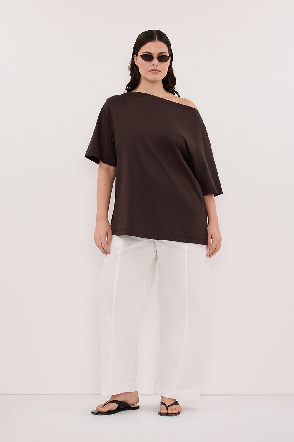 ESME BITTER CHOC ASYM BOAT NECK TEE