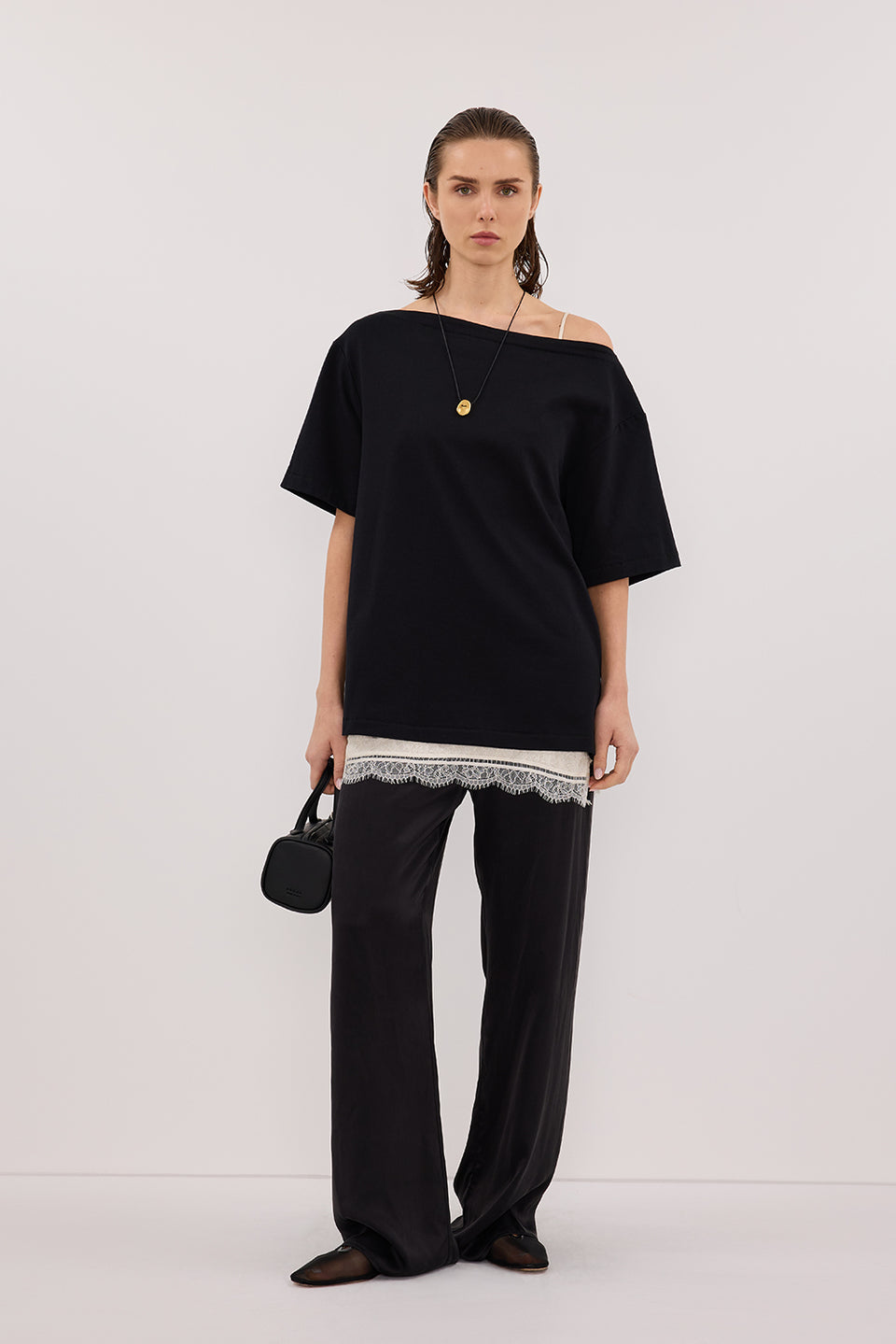 ESME BLACK ASYM BOAT NECK TEE Clothing DISSH Boutiques 