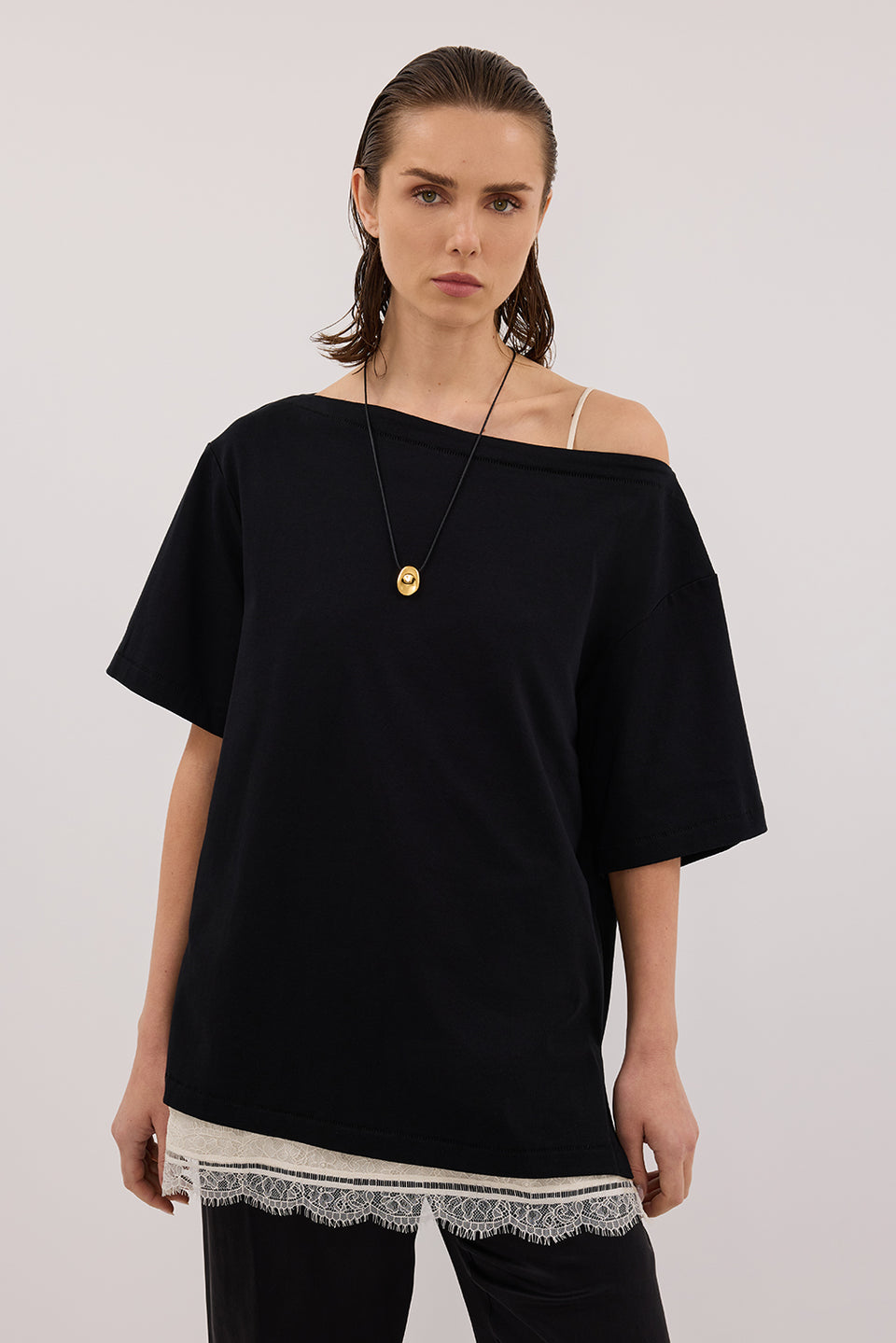 ESME BLACK ASYM BOAT NECK TEE Clothing DISSH Boutiques 
