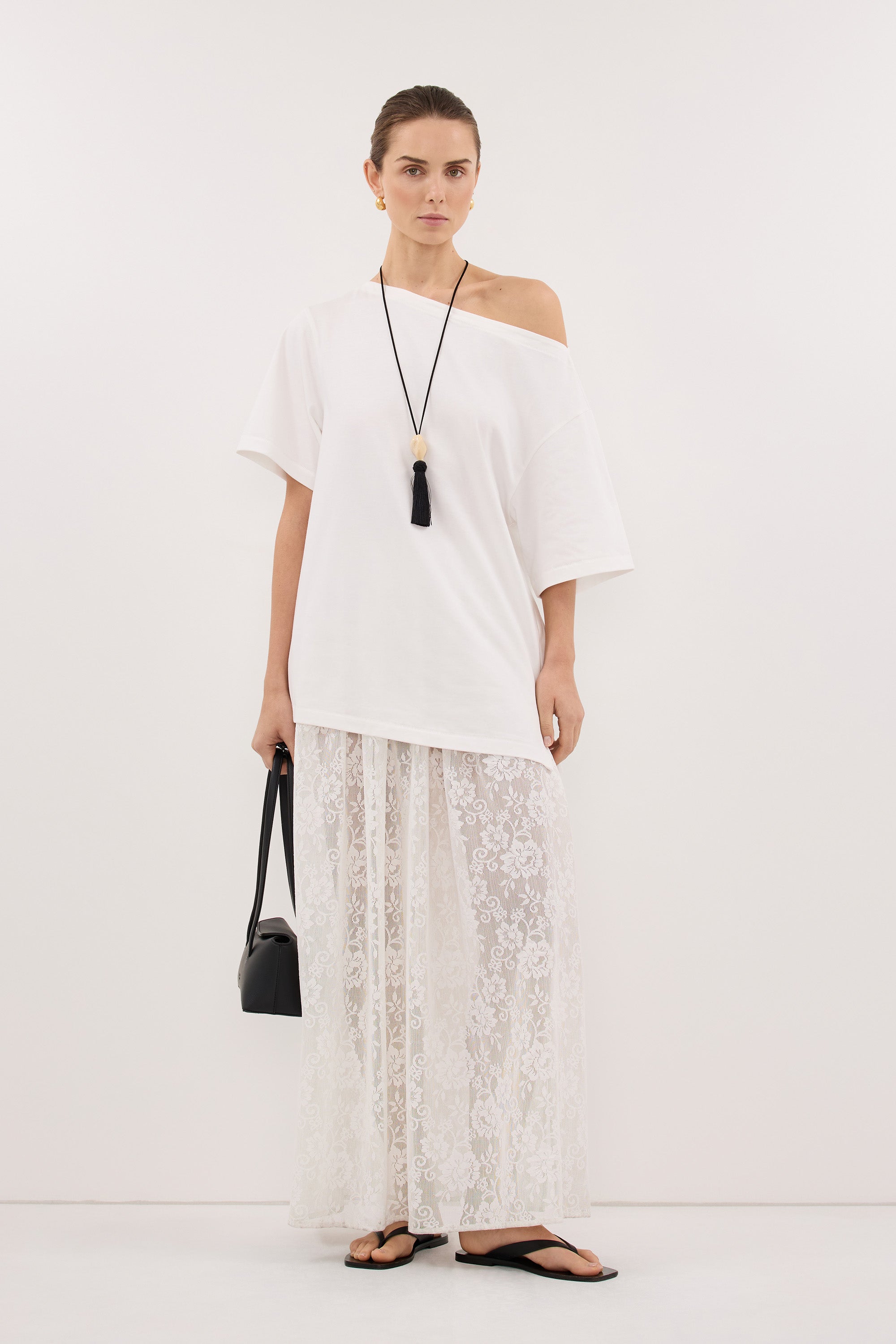 ESME WHITE ASYM BOAT NECK TEE