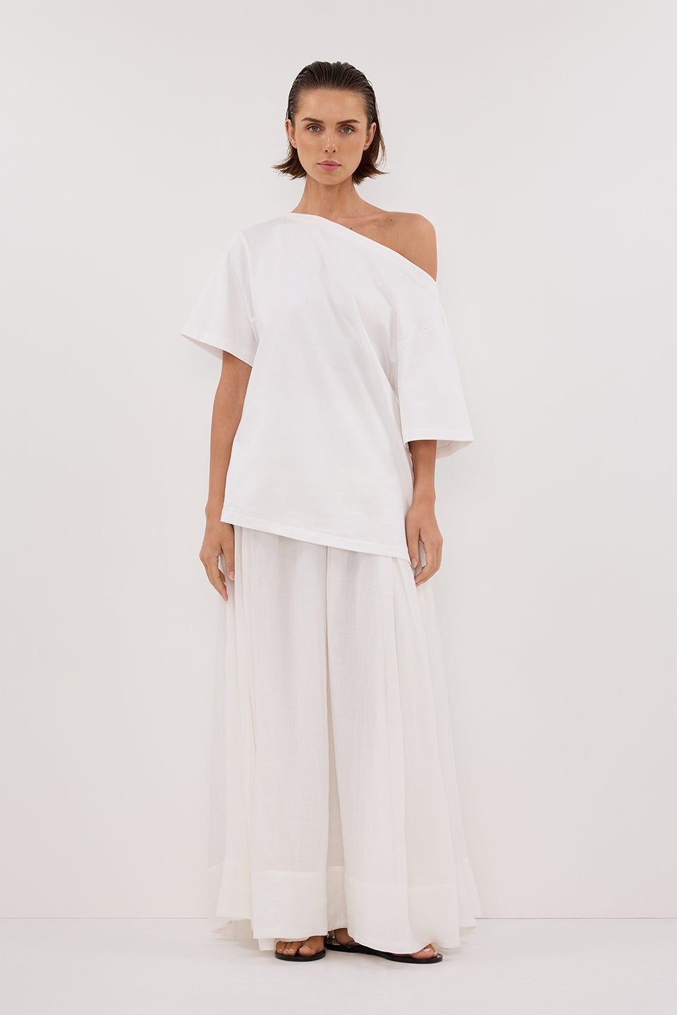 ESME WHITE ASYM BOAT NECK TEE Clothing DISSH Boutiques 