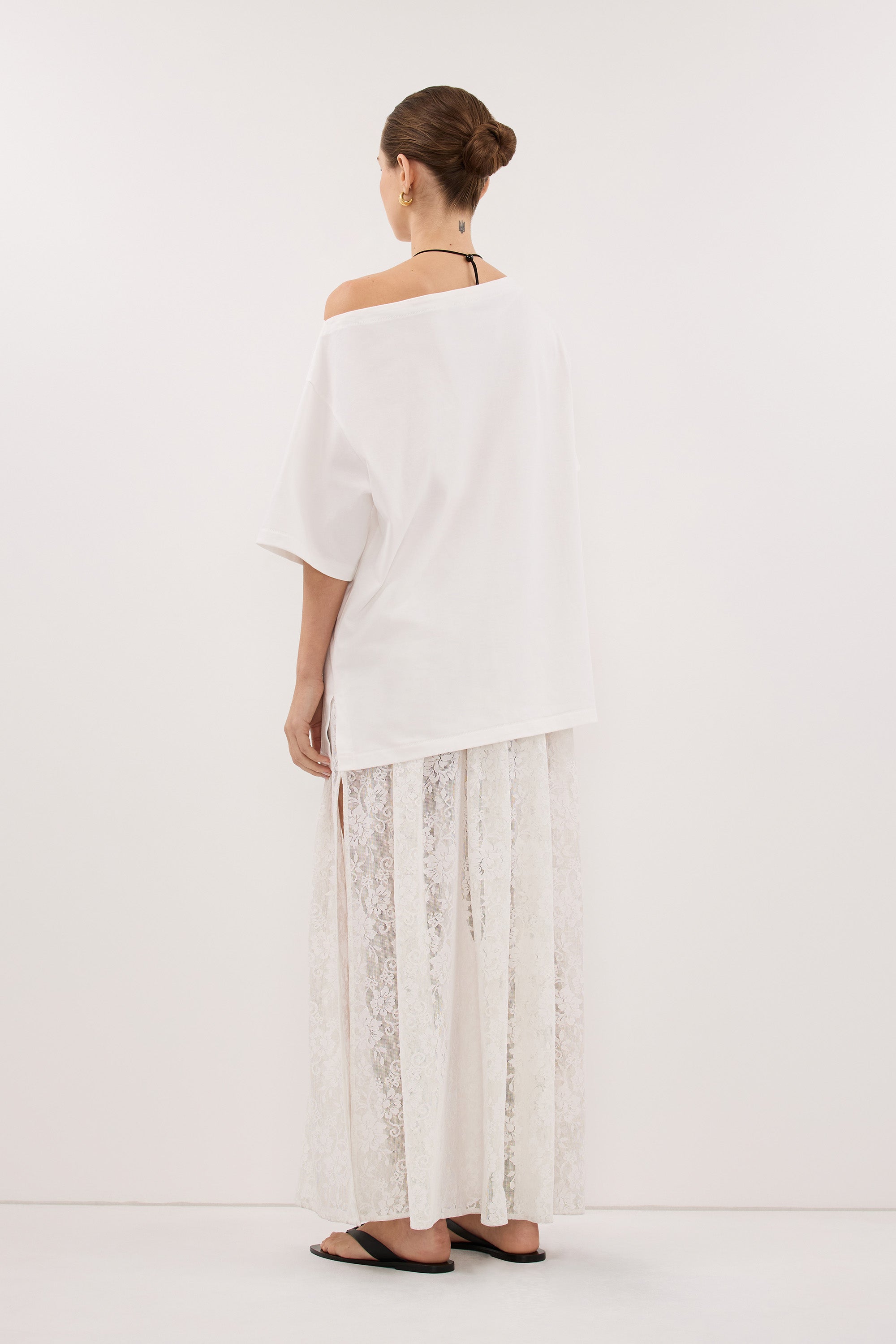 ESME WHITE ASYM BOAT NECK TEE