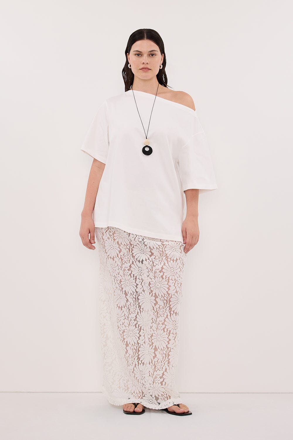 ESME WHITE ASYM BOAT NECK TEE Clothing DISSH Boutiques 