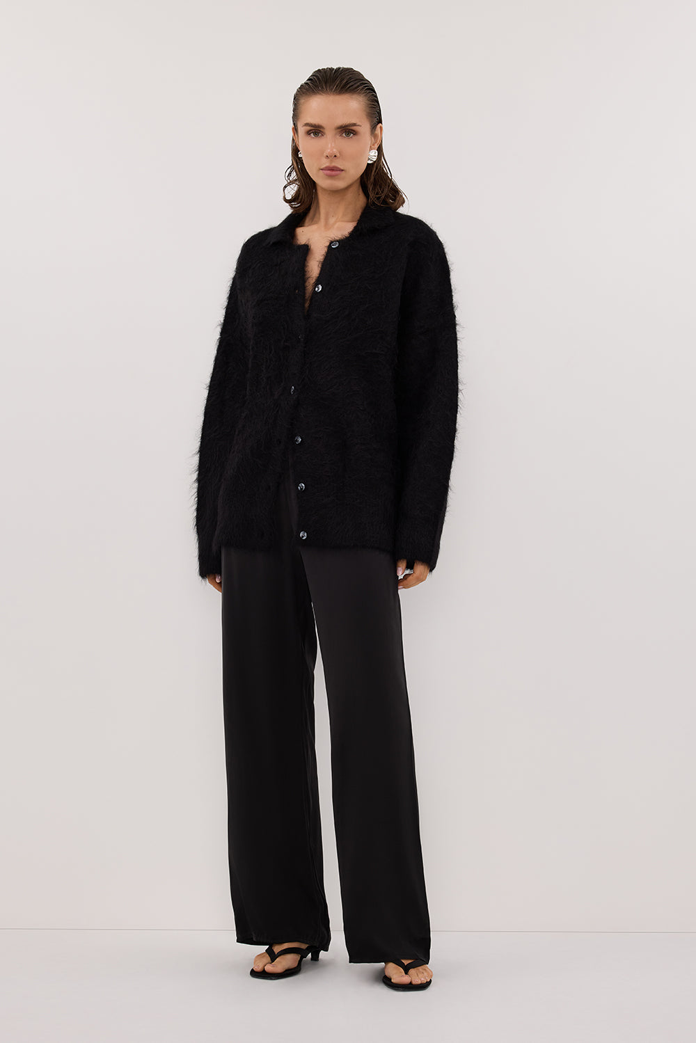 SALMA BLACK POLO NECK KNIT CARDIGAN Clothing DISSH Boutiques XS BLACK 