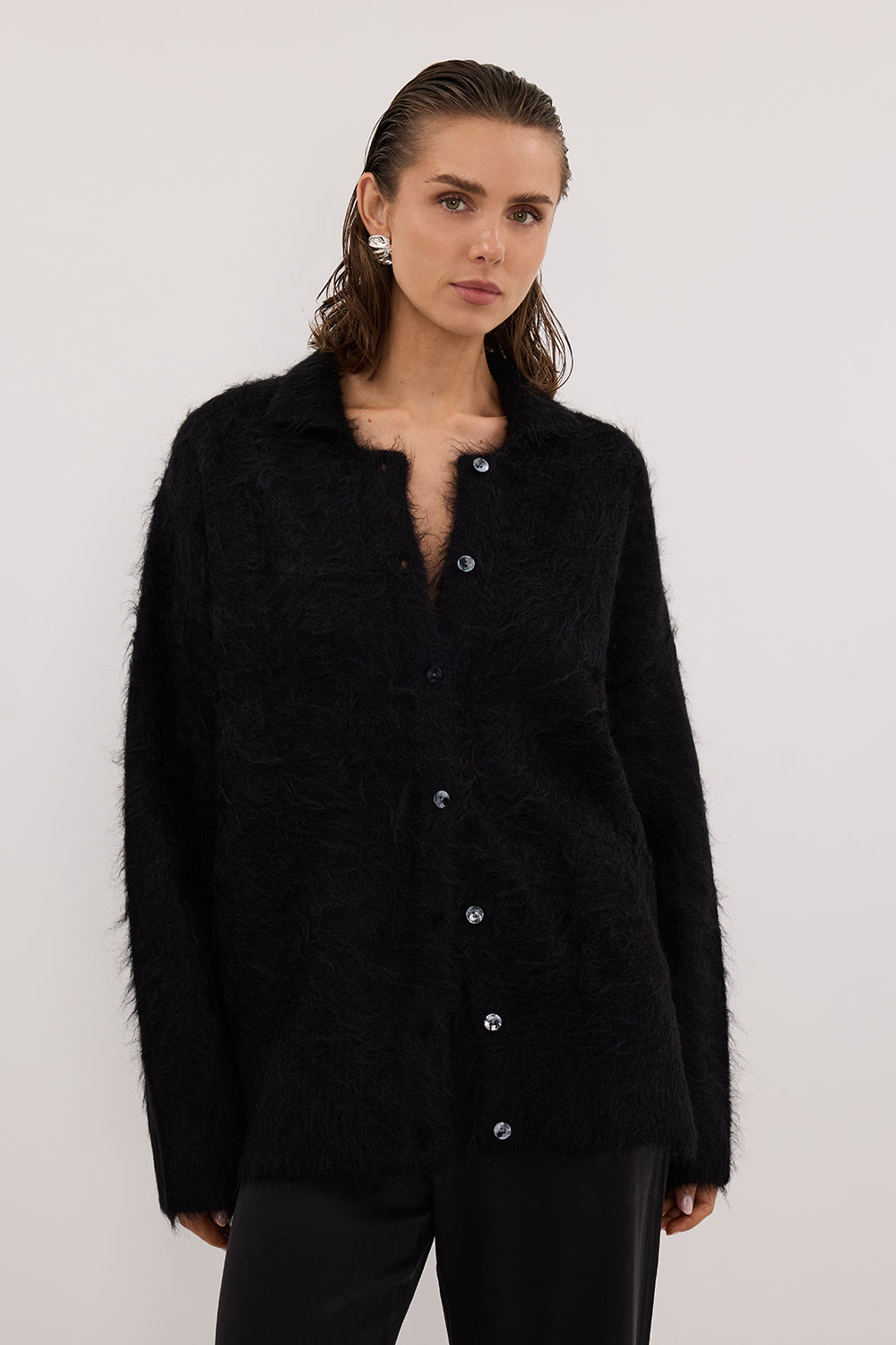 SALMA BLACK POLO NECK KNIT CARDIGAN Clothing DISSH Boutiques 