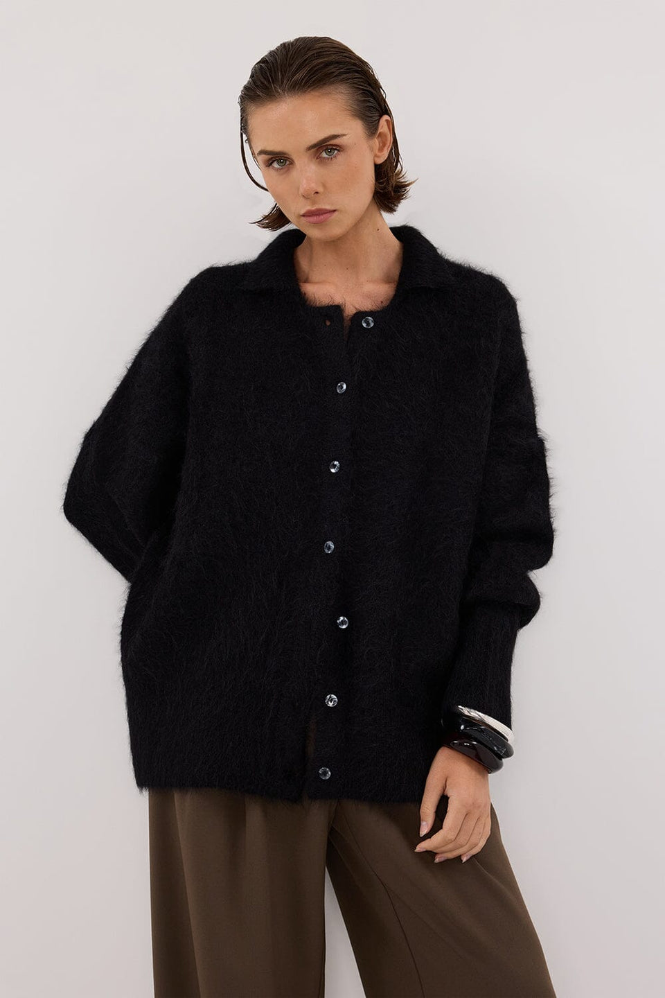 SALMA BLACK POLO NECK KNIT CARDIGAN Clothing DISSH Boutiques 