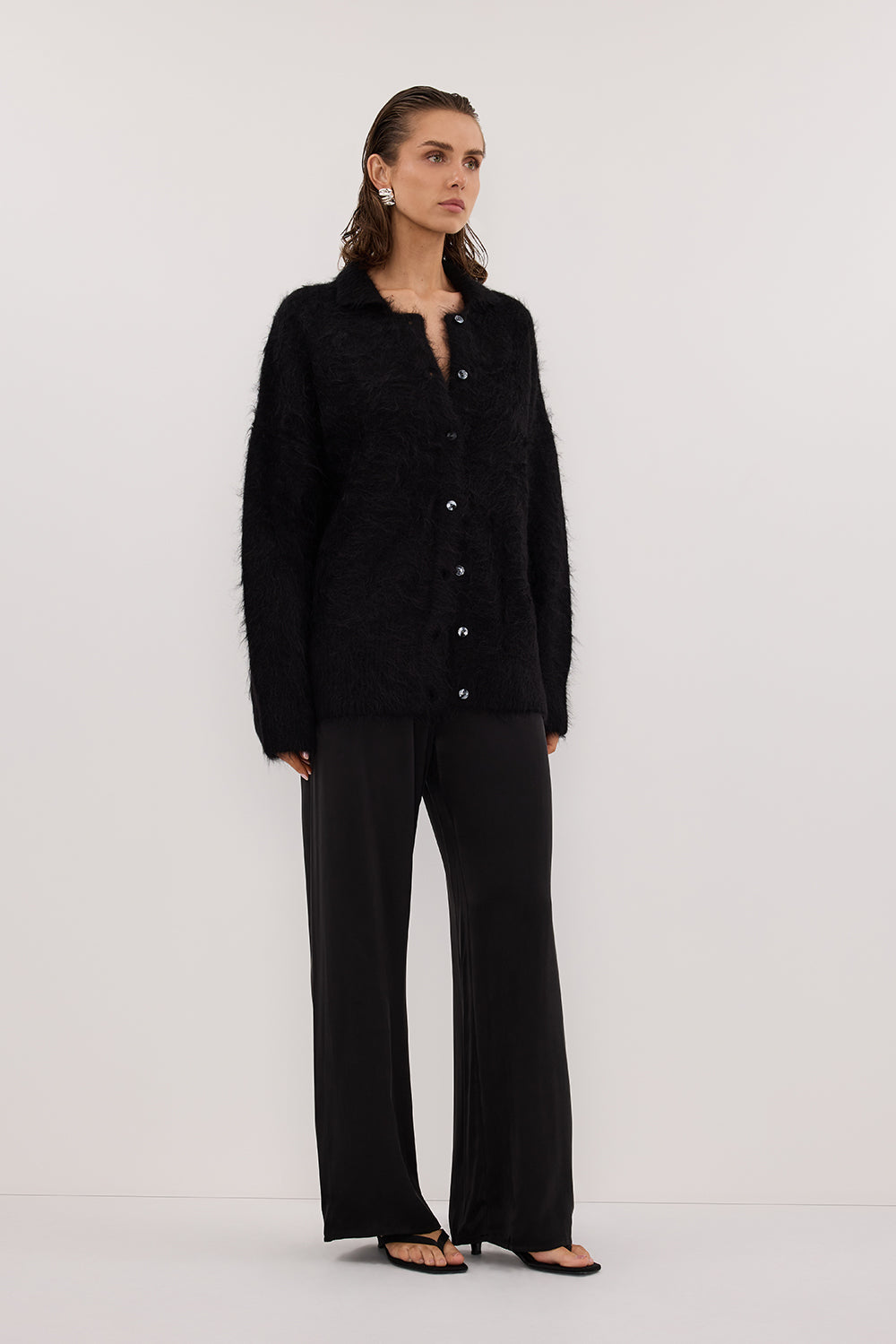 SALMA BLACK POLO NECK KNIT CARDIGAN Clothing DISSH Boutiques 