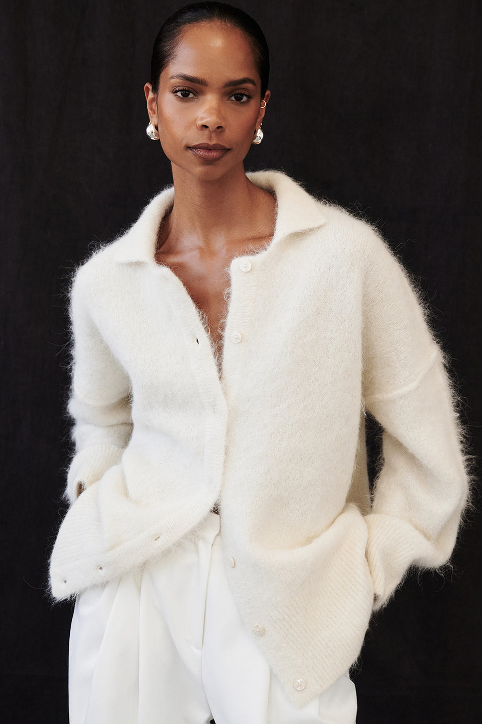 SALMA IVORY POLO NECK KNIT CARDIGAN Clothing DISSH Boutiques XS IVORY 