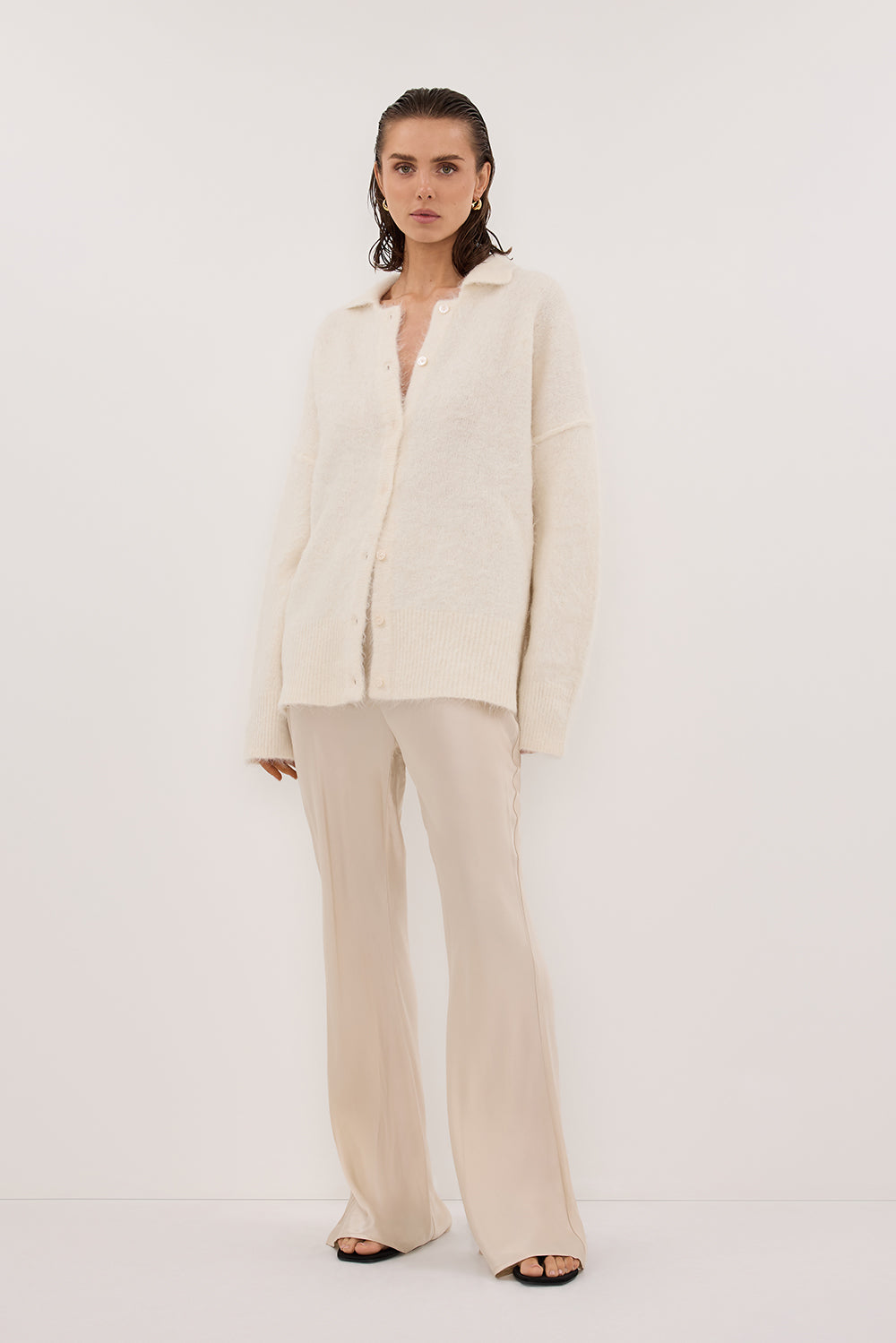 SALMA IVORY POLO NECK KNIT CARDIGAN Clothing DISSH Boutiques 