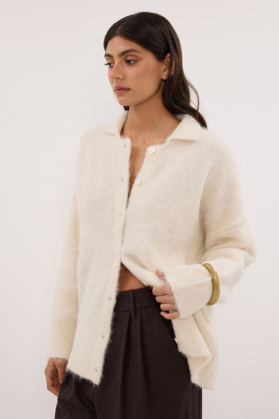SALMA IVORY POLO NECK KNIT CARDIGAN Clothing DISSH Boutiques 