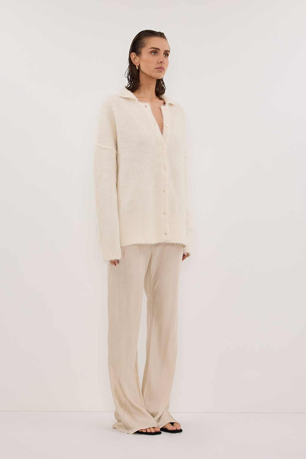 SALMA IVORY POLO NECK KNIT CARDIGAN Clothing DISSH Boutiques 