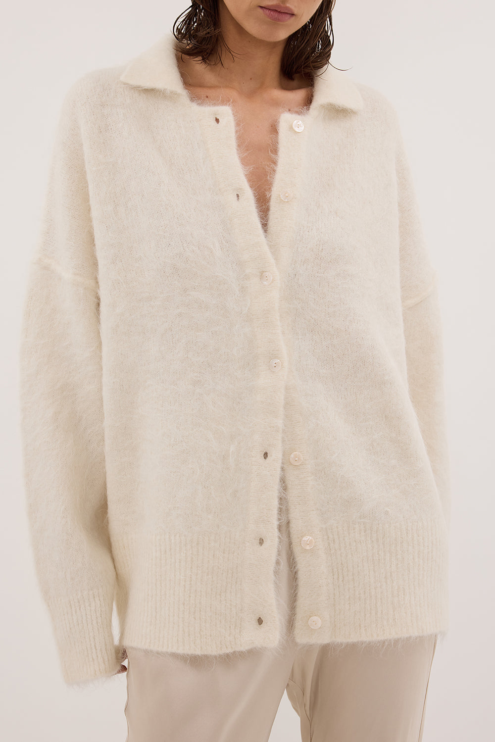 SALMA IVORY POLO NECK KNIT CARDIGAN Clothing DISSH Boutiques 