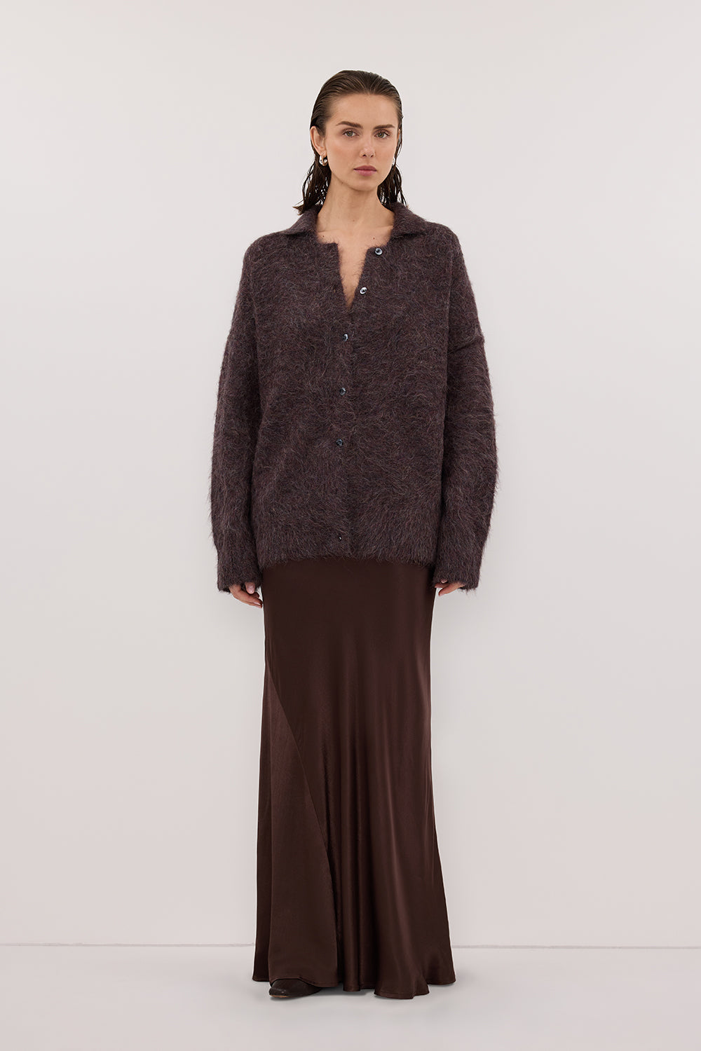 SALMA WINE POLO NECK KNIT CARDIGAN Clothing DISSH Boutiques 