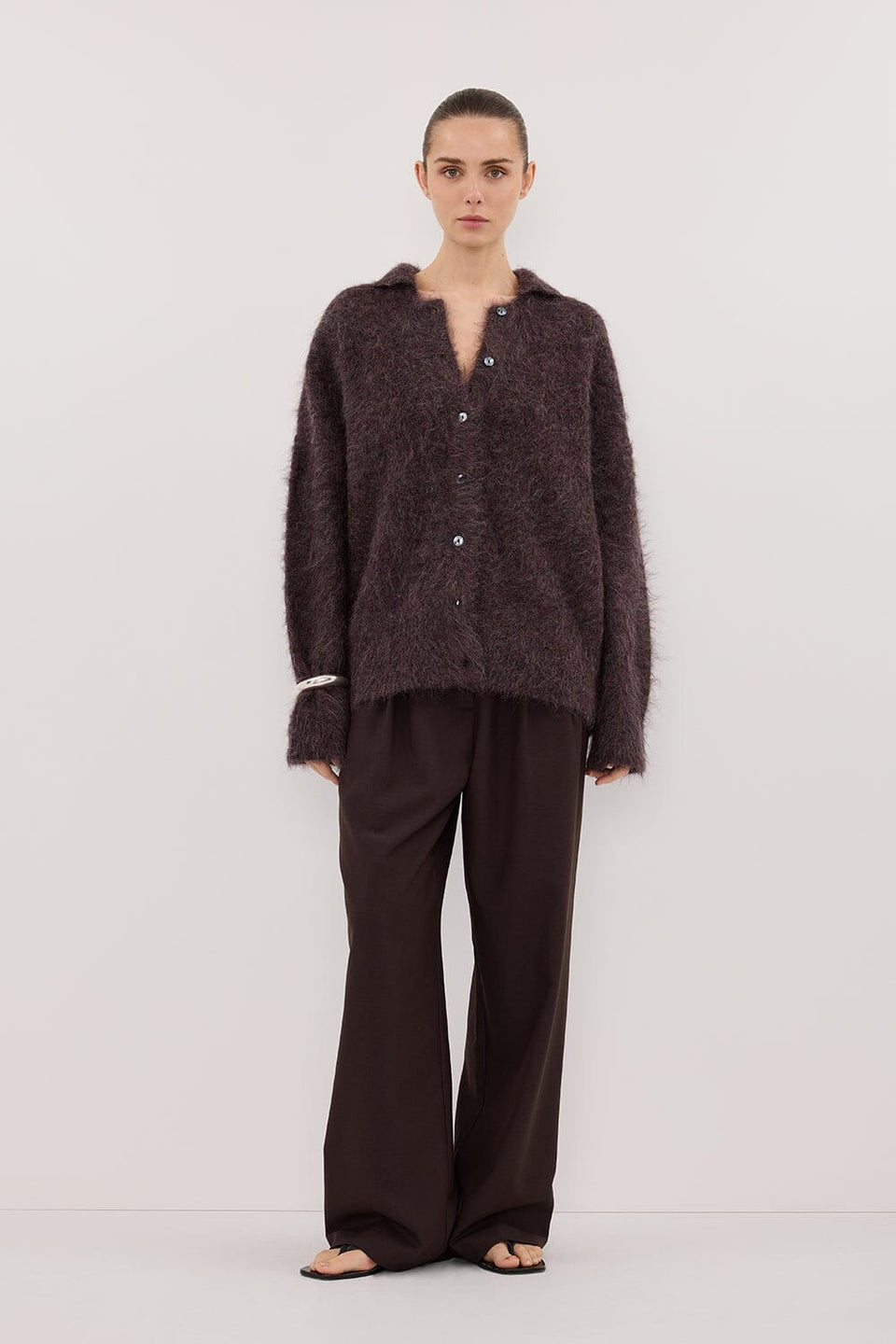SALMA WINE POLO NECK KNIT CARDIGAN Clothing DISSH Boutiques 