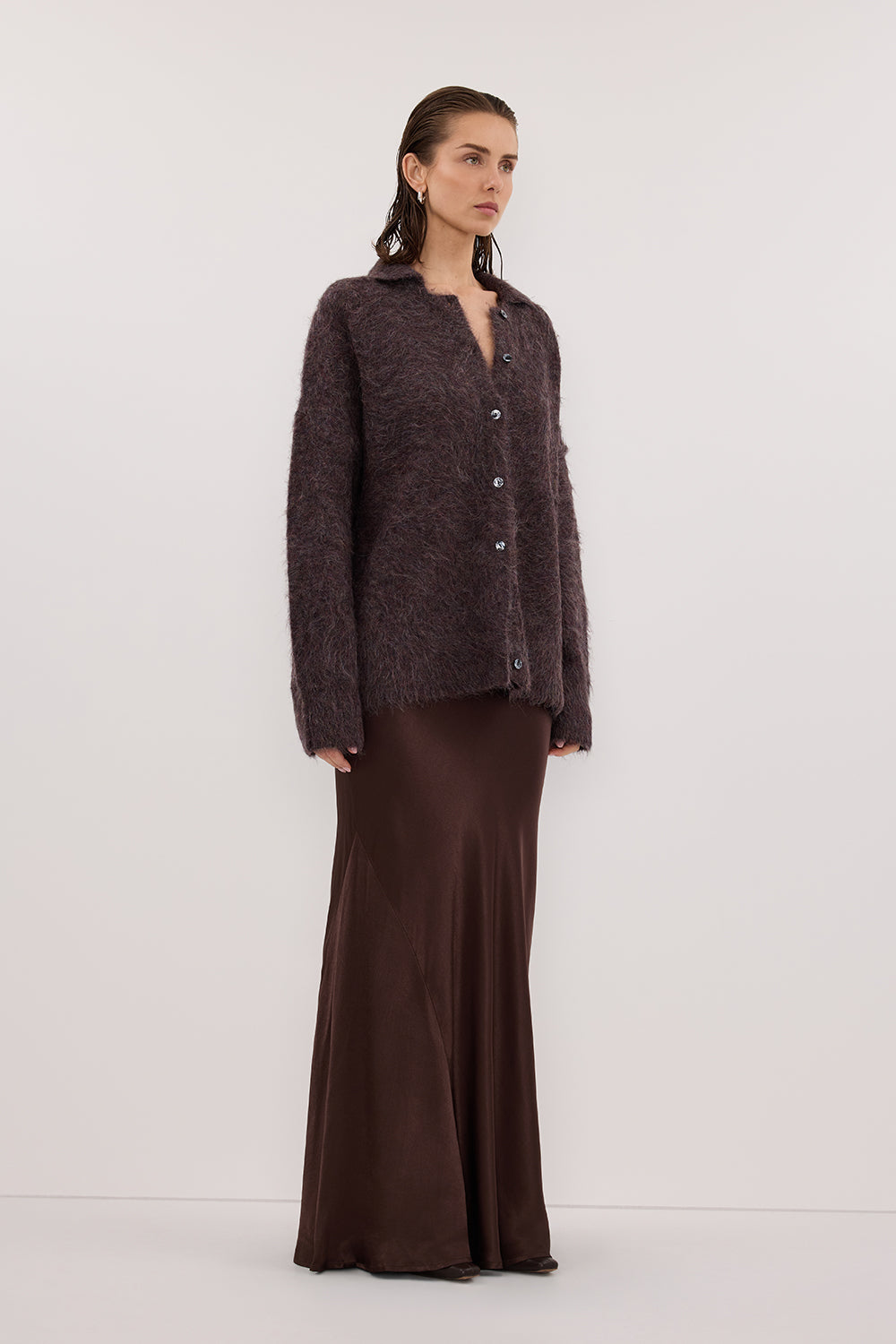SALMA WINE POLO NECK KNIT CARDIGAN Clothing DISSH Boutiques 