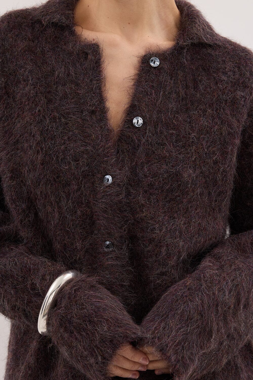 SALMA WINE POLO NECK KNIT CARDIGAN Clothing DISSH Boutiques 