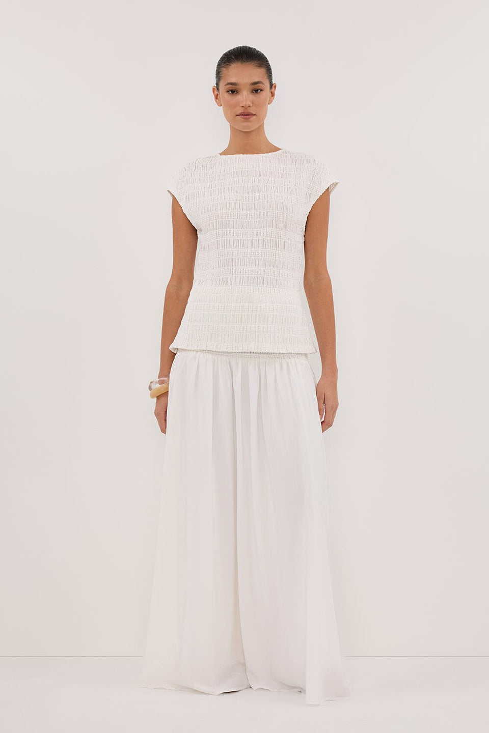SIERRA WHITE TEXTURED TOP Clothing DISSH Boutiques 6 WHITE 