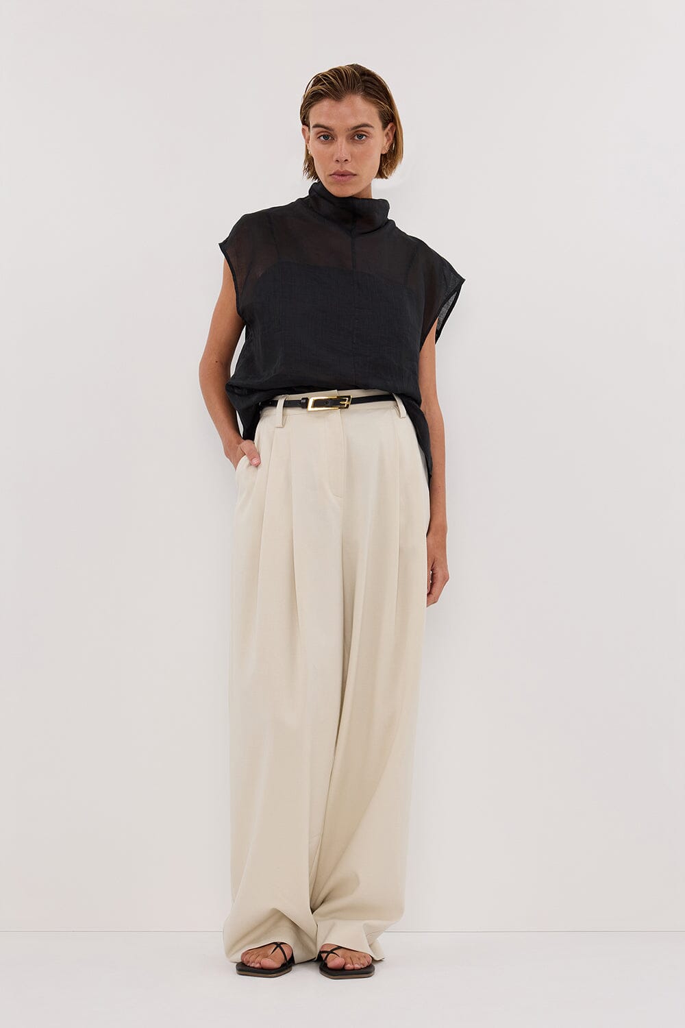 CARMEL BLACK RAMIE FUNNEL NECK TOP Clothing DISSH Boutiques 