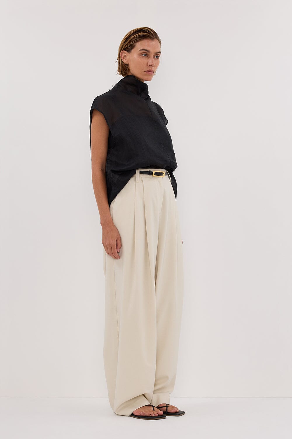 CARMEL BLACK RAMIE FUNNEL NECK TOP Clothing DISSH Boutiques 