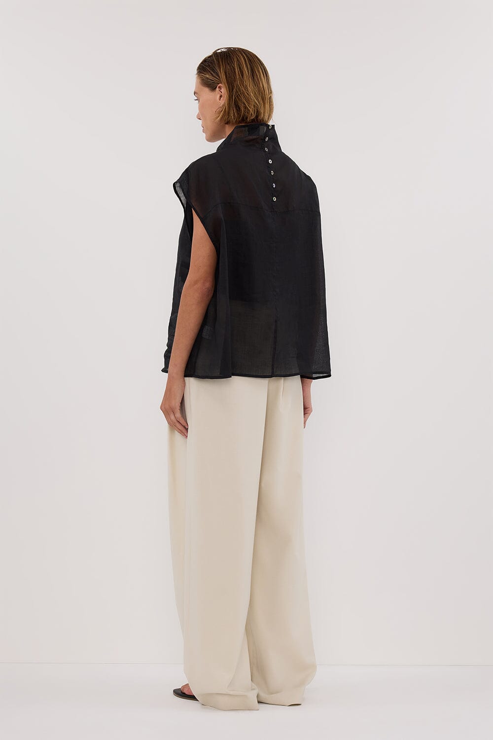 CARMEL BLACK RAMIE FUNNEL NECK TOP Clothing DISSH Boutiques 