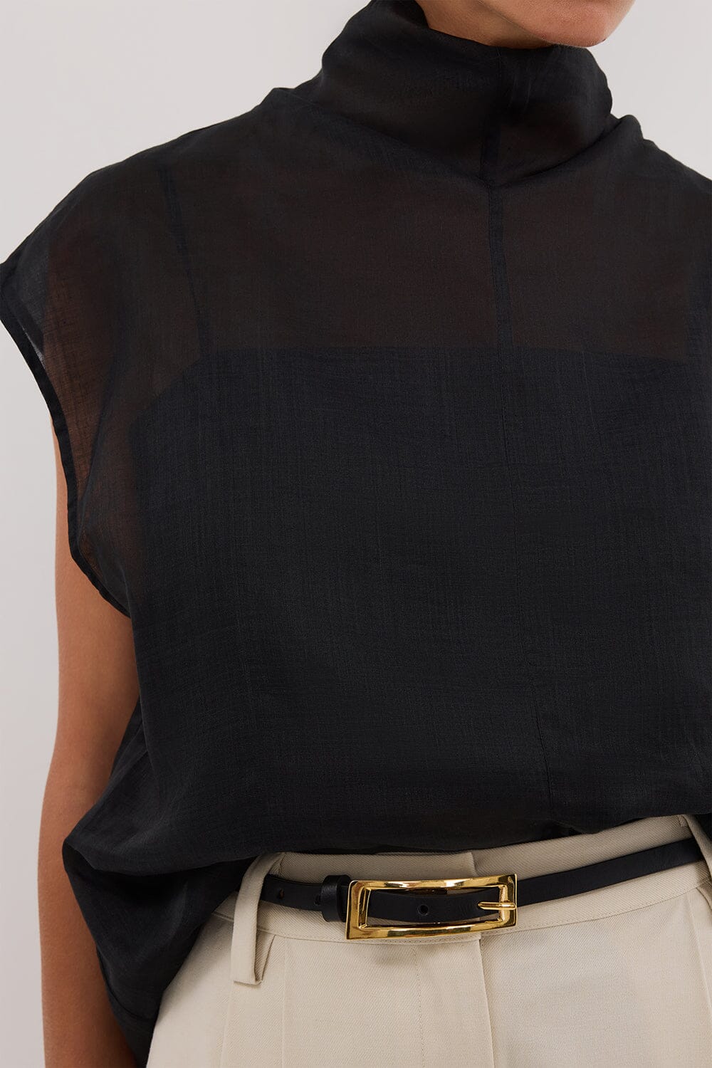 CARMEL BLACK RAMIE FUNNEL NECK TOP Clothing DISSH Boutiques 