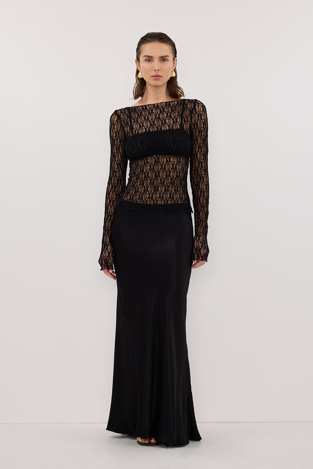 LIZZIE BLACK LACE LONG SLEEVE TOP Clothing DISSH Boutiques XXS BLACK 