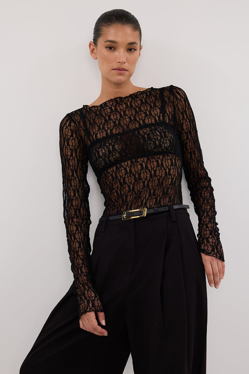 LIZZIE BLACK LACE LONG SLEEVE TOP Clothing DISSH Boutiques XXS BLACK 