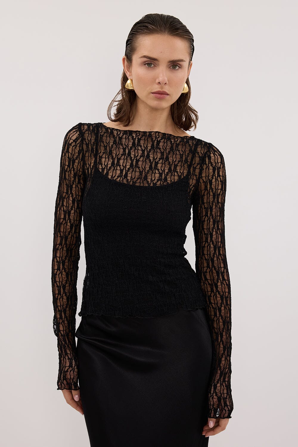 LIZZIE BLACK LACE LONG SLEEVE TOP Clothing DISSH Boutiques 