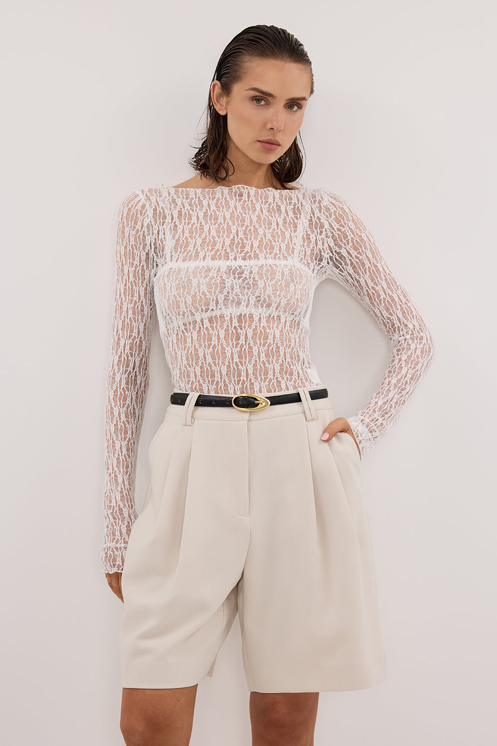 LIZZIE WHITE LACE LONG SLEEVE TOP Clothing DISSH Boutiques 
